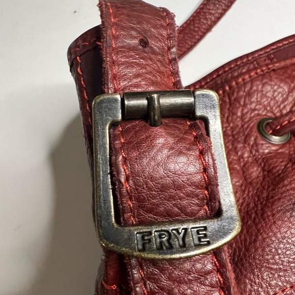 Frye Brooke Leather Studded Bucket Bag with Drawstring Red/ Burgundy - Picture 9 of 10